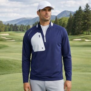 Peter Millar Verge Performance Quarter Zip Pullover XL Navy Golf Stretch Pockets